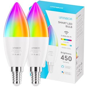 UPXNBOR E14 Smart Bulb, Alexa Light Bulb 4.5W, WiFi Smart Candle Bulb, RGB Dimmable with 16 Million Colours, Works with Alexa & Google Assistant, Timer & Schedule, Energy Saving, 2.4GHz Only, 2 Pack UPXNBOR E14 Smart Bulb, Alexa Light Bulb 4.5W, WiFi Smart Candle Bulb, RGB Dimmable with 16 Million Colours, Works with Alexa & Google Assistant, Timer & Schedule, Energy Saving, 2.4GHz Only, 2 Pack