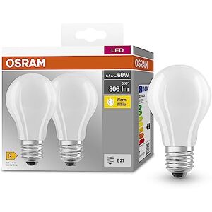 OSRAM Base Classic A Glfr 60 Led Lamp with E27 Base, Bulb Shape, Twin Pack, 6.5W, 806Lm, 2700K, Warm White Light, Low Heat Output, Long Life, Low Energy Consumption OSRAM Base Classic A Glfr 60 Led Lamp with E27 Base, Bulb Shape, Twin Pack, 6.5W, 806Lm, 2700K, Warm White Light, Low Heat Output, Long Life, Low Energy Consumption