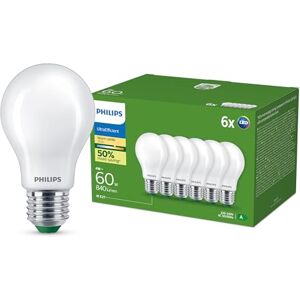 Philips Ultra Efficient LED Bulb, Energy Efficiency Class A, with E27 Socket, 60W, Matt, Warm White 2700K, 6 Pack Philips Ultra Efficient LED Bulb, Energy Efficiency Class A, with E27 Socket, 60W, Matt, Warm White 2700K, 6 Pack