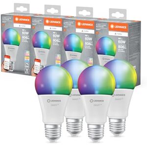 LEDVANCE Smart+ Matter LED lamp, Compatible with Google, Alexa, Apple, White Frosted Look, 9W, 806lm, E27 Base, Color Light and White Light, app or Voice Control, Life of up to 20,000 Hours, 4-Pack LEDVANCE Smart+ Matter LED lamp, Compatible with Google, Alexa, Apple, White Frosted Look, 9W, 806lm, E27 Base, Color Light and White Light, app or Voice Control, Life of up to 20,000 Hours, 4-Pack