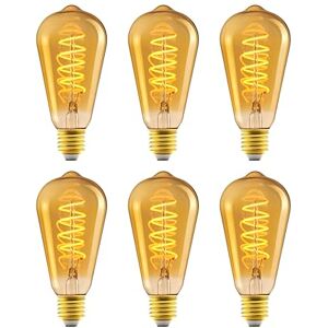 Amazon Basics E27 Vintage LED Bulb, Antique Style Retro Amber Glass, ST64, 4W (equivalent to 25 W), Pack of 6, 1800K Ultra Warm Light For Decoration Amazon Basics E27 Vintage LED Bulb, Antique Style Retro Amber Glass, ST64, 4W (equivalent to 25 W), Pack of 6, 1800K Ultra Warm Light For Decoration