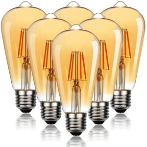 LEDSone 6 Packs Light Bulb E27 Screw LED Edison Bulb ST64,4W Equivalent to 40 Watt, Vintage Amber Glass Lamp,2700K Warm White, Dimmable, Filament Lamp for Pendant, Café, Bar, Home Décor LEDSone 6 Packs Light Bulb E27 Screw LED Edison Bulb ST64,4W Equivalent to 40 Watt, Vintage Amber Glass Lamp,2700K Warm White, Dimmable, Filament Lamp for Pendant, Café, Bar, Home Décor