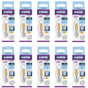 Status 4w = 40w = 470 lumens Filament LED Candle ES Clear Day Light 1 pk Box in White CDU Status 4w = 40w = 470 lumens Filament LED Candle ES Clear Day Light 1 pk Box in White CDU
