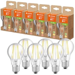 LEDVANCE LED Energy Saving lamp, Glass Filament Bulb, E27, Warm White (3000K), 4 watts, Replaces 60W Bulb, Highly efficient and Energy-Saving, Pack of 6 LEDVANCE LED Energy Saving lamp, Glass Filament Bulb, E27, Warm White (3000K), 4 watts, Replaces 60W Bulb, Highly efficient and Energy-Saving, Pack of 6