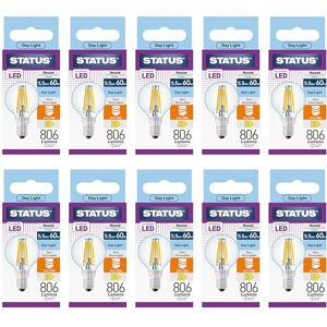 Status 5.5w = 60w = 806 lumens Filament LED Round SES- Clear Day Light 1 pk Box in White CDU Status 5.5w = 60w = 806 lumens Filament LED Round SES- Clear Day Light 1 pk Box in White CDU