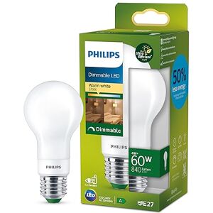 Philips Ultra Efficient Ultra Energy Saving Lights, LED Light Source, 60W, E27, A60, Frosted Glass, Warm White Light, 2700 Kelvin, dimmable, Matt Philips Ultra Efficient Ultra Energy Saving Lights, LED Light Source, 60W, E27, A60, Frosted Glass, Warm White Light, 2700 Kelvin, dimmable, Matt