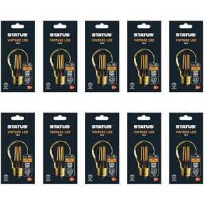 Status 4.5w = 400 lumens Antique A60 GLS ES Golden LED Filament 1 pk Box in White CDU Status 4.5w = 400 lumens Antique A60 GLS ES Golden LED Filament 1 pk Box in White CDU