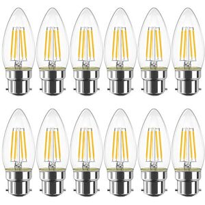 LVWIT B22 LED Filament Candle Bulb, C35 Bayonet Light Bulbs,470Lm, 4W Replace 40Watt,2700K Warm White Candle Bulbs for Chandeliers Fittings Non-Dimmable (12 PCS) LVWIT B22 LED Filament Candle Bulb, C35 Bayonet Light Bulbs,470Lm, 4W Replace 40Watt,2700K Warm White Candle Bulbs for Chandeliers Fittings Non-Dimmable (12 PCS)
