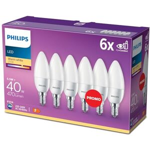 Philips LED E14 Candle Light Bulbs, 4.9 W (40 W) Warm White, Pack of 6 Philips LED E14 Candle Light Bulbs, 4.9 W (40 W) Warm White, Pack of 6