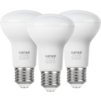 Vanke E27 R63 Spotlight Bulb, 9W=60W, 2700K Warm White, 910LM, Pack of 3 ES Edison Screw Bulb, LED Reflector Light Bulb, Non-Dimmable, No Flicker Vanke E27 R63 Spotlight Bulb, 9W=60W, 2700K Warm White, 910LM, Pack of 3 ES Edison Screw Bulb, LED Reflector Light Bulb, Non-Dimmable, No Flicker