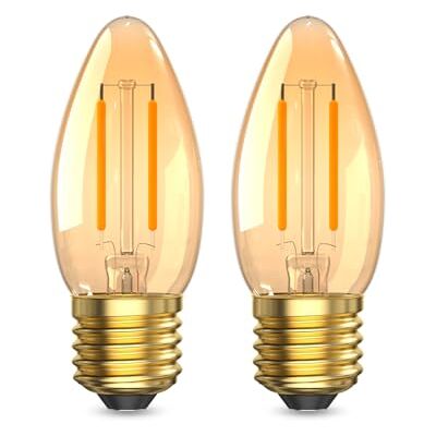 Klarlight E27 Large Screw Candle Light Bulbs,2.5 Watt E27 Screw Bulb Warm White 2200K,C35 Vintage Light Bulbs Equivalent 20W,Amber Screw Bulbs for Lamps,Non-Dimmable,2-Pack Klarlight E27 Large Screw Candle Light Bulbs,2.5 Watt E27 Screw Bulb Warm White 2200K,C35 Vintage Light Bulbs Equivalent 20W,Amber Screw Bulbs for Lamps,Non-Dimmable,2-Pack
