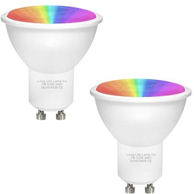 Long Life Lamp Company 2 x 7w GU10 LED RGB Colour Changing Auto Fade COB High Brightness Mood Light Bulb Long Life Lamp Company 2 x 7w GU10 LED RGB Colour Changing Auto Fade COB High Brightness Mood Light Bulb