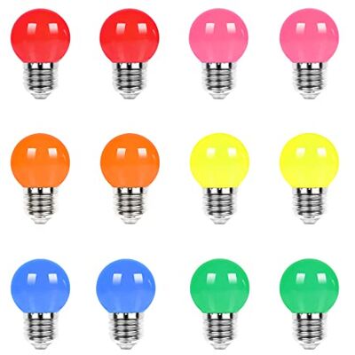 UYHGO E27 Color Edison Screw Light Bulb, Mini 1W G45 Coloured Golf Ball Round Bulbs, Mixed Colours Red, Pink, Orange, Yellow, Blue, Green 12 Pack UYHGO E27 Color Edison Screw Light Bulb, Mini 1W G45 Coloured Golf Ball Round Bulbs, Mixed Colours Red, Pink, Orange, Yellow, Blue, Green 12 Pack