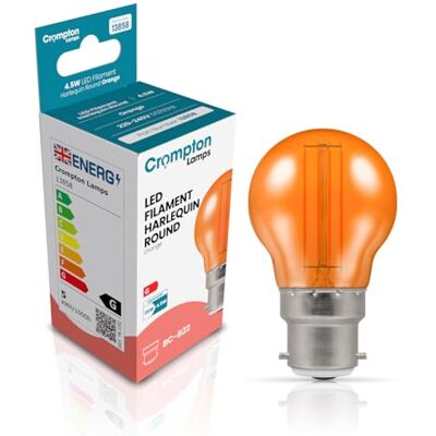 Crompton Lamps Orange LED Golfball Light Bulb 4.5W B22 Harlequin IP65 Outdoor Lights LED Bulbs Energy-Saving Replacement for 25W Bulbs 15,000 Hours Life for Festoon Lights Outdoor Crompton Lamps Orange LED Golfball Light Bulb 4.5W B22 Harlequin IP65 Outdoor Lights LED Bulbs Energy-Saving Replacement for 25W Bulbs 15,000 Hours Life for Festoon Lights Outdoor