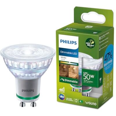 Philips Classic Ultra-efficient LED Bulb with Energy Efficiency Class A, GU10 Bulb, Replaces 50W, Cool White Light, dimmable Philips Classic Ultra-efficient LED Bulb with Energy Efficiency Class A, GU10 Bulb, Replaces 50W, Cool White Light, dimmable