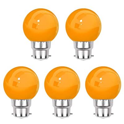 G.W.S ® Pack of 5, B22 Bayonet 3W Orange, G45 LED Coloured Light Bulb, Garden Party Wedding Festoon Lights G.W.S ® Pack of 5, B22 Bayonet 3W Orange, G45 LED Coloured Light Bulb, Garden Party Wedding Festoon Lights