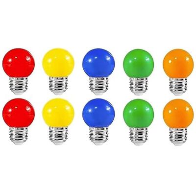 ZFQ 10 Pack Colored Bulbs 2W E27 G45 Lighting Bulbs,LED Coloured Golf Ball Mini Bulb Lamp,Mixed Colours Red Yellow Green Blue Orange ZFQ 10 Pack Colored Bulbs 2W E27 G45 Lighting Bulbs,LED Coloured Golf Ball Mini Bulb Lamp,Mixed Colours Red Yellow Green Blue Orange