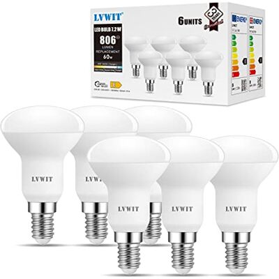 LVWIT Spotlight Bulbs, E14 led Bulb,7.2W E14 Led Light Bulb Cool White, R50 Led Light Bulbs Screw Fitting,R50 Reflector Bulb Small Screw,60W Incandescent, 806LM,6500K,Non-dimmable (Pack of 6) LVWIT Spotlight Bulbs, E14 led Bulb,7.2W E14 Led Light Bulb Cool White, R50 Led Light Bulbs Screw Fitting,R50 Reflector Bulb Small Screw,60W Incandescent, 806LM,6500K,Non-dimmable (Pack of 6)