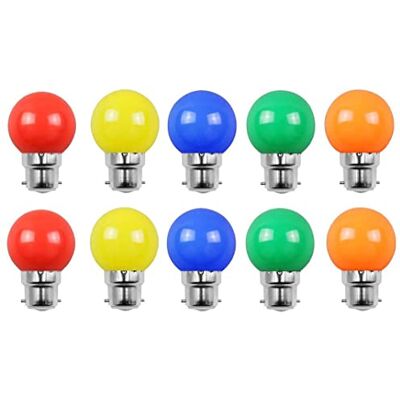 Aiwerttes Colored Bulbs 2W B22 G45 Lighting Bulbs,LED Coloured Golf Ball Bulb Lamp,Mixed Colours Red Yellow Blue Green Orange, Pack of 10 Aiwerttes Colored Bulbs 2W B22 G45 Lighting Bulbs,LED Coloured Golf Ball Bulb Lamp,Mixed Colours Red Yellow Blue Green Orange, Pack of 10