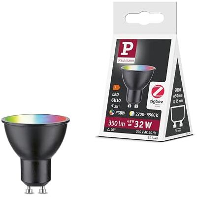 Paulmann 29148 Standard 230V Smart Home Zigbee LED Reflector GU10 350lm 4.8W RGBW+ dimmable Black matt lamp Paulmann 29148 Standard 230V Smart Home Zigbee LED Reflector GU10 350lm 4.8W RGBW+ dimmable Black matt lamp