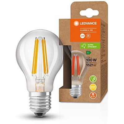 LEDVANCE Energy Saving Bulb, Filament Bulb, E27, Warm White (3000K), 7.2 watts, Replaces 100W Bulb, Highly efficient and Energy Saving, Pack of 6 LEDVANCE Energy Saving Bulb, Filament Bulb, E27, Warm White (3000K), 7.2 watts, Replaces 100W Bulb, Highly efficient and Energy Saving, Pack of 6