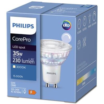 Philips CorePro LED Spot 4W GU10 A + White LED Bulb LED Bulbs (White, Silver, Translucent, A +, 50/60, 19MA, 220-240) Philips CorePro LED Spot 4W GU10 A + White LED Bulb LED Bulbs (White, Silver, Translucent, A +, 50/60, 19MA, 220-240)