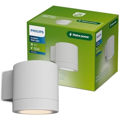 Philips Fylx Outdoor Wall Light + GU10 LED Bulb,Warm White Light, IP44 Weather-Resistant, Durable, Aluminum, Modern Design, White Philips Fylx Outdoor Wall Light + GU10 LED Bulb,Warm White Light, IP44 Weather-Resistant, Durable, Aluminum, Modern Design, White