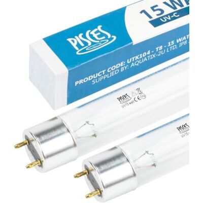 Pisces Twin Pack 15w Watt Replacement UV T8 Pond Bulb Spare 450mm UVC Lamp for Filter Pisces Twin Pack 15w Watt Replacement UV T8 Pond Bulb Spare 450mm UVC Lamp for Filter