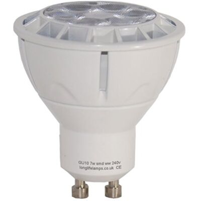 Long Life Lamp Company 7W Dimmable GU10 LED Warm White Colour 5w 500 Lumens SMD High Power Long Life Lamp Company 7W Dimmable GU10 LED Warm White Colour 5w 500 Lumens SMD High Power