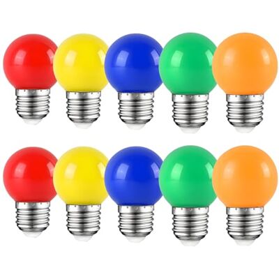 HUAMu 10Pack Colored Bulbs 2W E27 G45 Lighting Bulbs,LED Coloured Golf Ball Bulb Lamp,Mixed Colours Red Green Blue Orange Yellow HUAMu 10Pack Colored Bulbs 2W E27 G45 Lighting Bulbs,LED Coloured Golf Ball Bulb Lamp,Mixed Colours Red Green Blue Orange Yellow