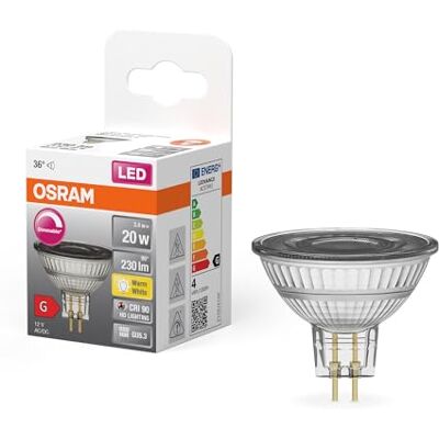 OSRAM Superstar Reflector lamp, GU5.3-Base Clear Glass,Warm White (2700K), 230 Lumen, 20W-Replacement, dimmable, 1-Pack OSRAM Superstar Reflector lamp, GU5.3-Base Clear Glass,Warm White (2700K), 230 Lumen, 20W-Replacement, dimmable, 1-Pack