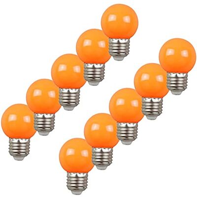 Aiwerttes E27 Orange Golf LED Small Edison Screw Colour Light Bulb 2W, Energy-Saving Equivalent to 20W Incandescent, Suitable for Terrace Party, 10 Packs Aiwerttes E27 Orange Golf LED Small Edison Screw Colour Light Bulb 2W, Energy-Saving Equivalent to 20W Incandescent, Suitable for Terrace Party, 10 Packs