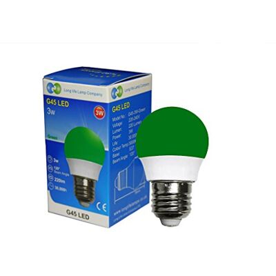 Long Life Lamp Company 3W Green LED Golf Ball E27 Edison Screw Cap with New Technology Mini Globe Golfball Long Life Lamp Company 3W Green LED Golf Ball E27 Edison Screw Cap with New Technology Mini Globe Golfball