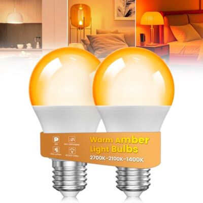 BrightWish E27 Screw Bulbs,Warm White 2700K Amber Warm 2100K 1400K, Orange Light Bulb 9W LED E27 Edison Screw Bulb Amber Light Bulb, Non-Dimmable, Blue Light Blocking Warm Light Bulbs for Sleep Bedroom, 2 Pack BrightWish E27 Screw Bulbs,Warm White 2700K Amber Warm 2100K 1400K, Orange Light Bulb 9W LED E27 Edison Screw Bulb Amber Light Bulb, Non-Dimmable, Blue Light Blocking Warm Light Bulbs for Sleep Bedroom, 2 Pack