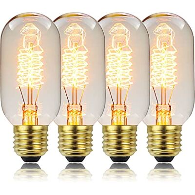 LAI HO Vintage Edison Light Bulbs, E27 Edison Light Bulbs 40W Spiral Filament, Dimmable Decorative Filament Tube T45 Bulbs, Soft Warm White 2700K, Amber Glass, Pack of 4,A LAI HO Vintage Edison Light Bulbs, E27 Edison Light Bulbs 40W Spiral Filament, Dimmable Decorative Filament Tube T45 Bulbs, Soft Warm White 2700K, Amber Glass, Pack of 4,A