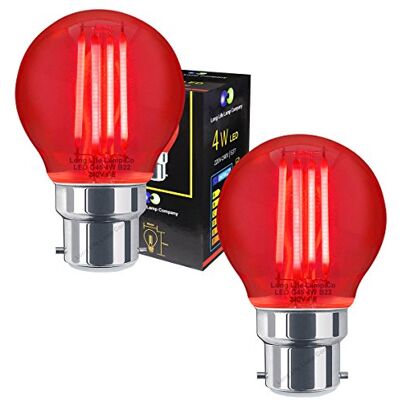 Long Life Lamp Company 2 x Ambient Red 4w LED Golf Ball Red Light Bulb B22 Bayonet Clear Glass Long Life Lamp Company 2 x Ambient Red 4w LED Golf Ball Red Light Bulb B22 Bayonet Clear Glass