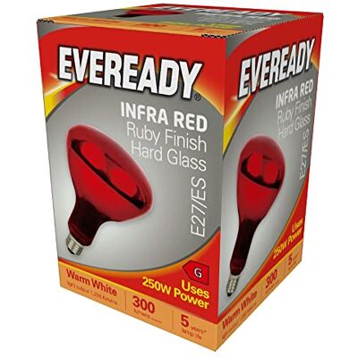 Eveready 250W Infra Heat E27 Hard Glass Ruby Red Lamp Bulb Eveready 250W Infra Heat E27 Hard Glass Ruby Red Lamp Bulb
