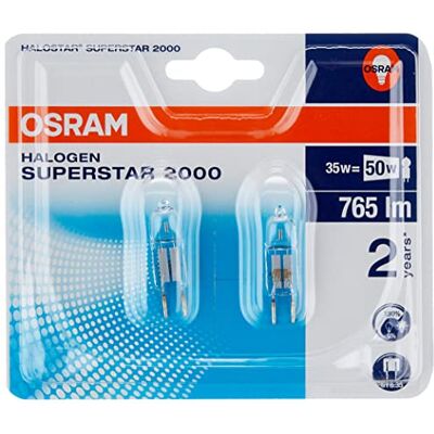 OSRAM Halogen pin-Base lamp GY6.35 dimmable Halostar Superstar / 12 Volt / 35-watt 50-watt Replacement / 670 Lumen/Warm White 3000K, 2-Pack OSRAM Halogen pin-Base lamp GY6.35 dimmable Halostar Superstar / 12 Volt / 35-watt 50-watt Replacement / 670 Lumen/Warm White 3000K, 2-Pack