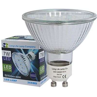 Long Life Lamp Company 63mm GU10 LED 7w Replacment for 63mm bulb 26SMD 650 Lumens Cool White Long Life Lamp Company 63mm GU10 LED 7w Replacment for 63mm bulb 26SMD 650 Lumens Cool White
