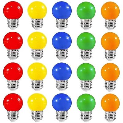 ZFQ 20 Pack Colored Bulbs 2W E27 G45 Lighting Bulbs,LED Coloured Golf Ball Mini Bulb Lamp,Mixed Colours Red Yellow Green Blue Orange ZFQ 20 Pack Colored Bulbs 2W E27 G45 Lighting Bulbs,LED Coloured Golf Ball Mini Bulb Lamp,Mixed Colours Red Yellow Green Blue Orange