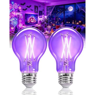Lamptobe Dimmable A60 E27 6W UV Light Bulbs 2-Pack, UVA Level 385-400nm Black Light Replace Up to 50W, 230V E27 Base UV Bulbs, Glow in The Dark for Halloween, Body Pain, Blacklights Party Lamptobe Dimmable A60 E27 6W UV Light Bulbs 2-Pack, UVA Level 385-400nm Black Light Replace Up to 50W, 230V E27 Base UV Bulbs, Glow in The Dark for Halloween, Body Pain, Blacklights Party