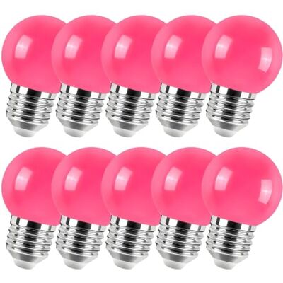 Jiotouhu 10 Pack e27 Coloured Light Bulb, G45 Pink Light Bulb, 2W Equivalent to 20W Halogen lamp, LED Coloured GolfBall Bulbs, for Outdoor Indoor Decorative Jiotouhu 10 Pack e27 Coloured Light Bulb, G45 Pink Light Bulb, 2W Equivalent to 20W Halogen lamp, LED Coloured GolfBall Bulbs, for Outdoor Indoor Decorative