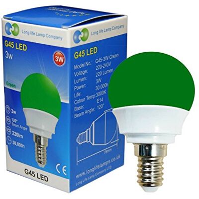 Long Life Lamp Company 3W Green LED Golf Ball E14 Small Edison Screw with New Technology Mini Globe Golfball Long Life Lamp Company 3W Green LED Golf Ball E14 Small Edison Screw with New Technology Mini Globe Golfball