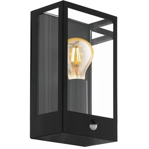 Eglo Outdoor Wall Light Alamonte with Motion and Twilight Sensor, External Porch Lighting, Waterproof Outside Lamp Made of Black Metal and Clear Glass, E27 Socket, IP44 Eglo Outdoor Wall Light Alamonte with Motion and Twilight Sensor, External Porch Lighting, Waterproof Outside Lamp Made of Black Metal and Clear Glass, E27 Socket, IP44