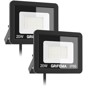 GRIFEMA 20W LED Floodlight Outdoor, 2200LM, 6500K Cool White, IP66 Waterproof, Adjustable 180° Bracket, Security Lighting for Garden, Garage, Yard, Pack of 2, No Plug GRIFEMA 20W LED Floodlight Outdoor, 2200LM, 6500K Cool White, IP66 Waterproof, Adjustable 180° Bracket, Security Lighting for Garden, Garage, Yard, Pack of 2, No Plug