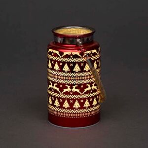 SHATCHI 16cm Christmas Decorated Jar Table Lamp Etched Glass Tube Skandi Design Red Lantern LED Fairy Lights Battery Operated SHATCHI 16cm Christmas Decorated Jar Table Lamp Etched Glass Tube Skandi Design Red Lantern LED Fairy Lights Battery Operated