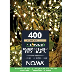 Noma Fit & Forget Flexi Wire Lights, 400 Warm White LED's, 27.9 m, Battery Operated Noma Fit & Forget Flexi Wire Lights, 400 Warm White LED's, 27.9 m, Battery Operated
