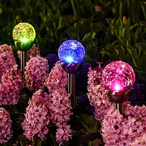 GIGALUMI Solar Lights Outdoor, Cracked Glass Ball Dual Led Garden Lights, Landscape/Pathway Lights for Path, Patio, Yard-Color Changing and White-3 Pack GIGALUMI Solar Lights Outdoor, Cracked Glass Ball Dual Led Garden Lights, Landscape/Pathway Lights for Path, Patio, Yard-Color Changing and White-3 Pack