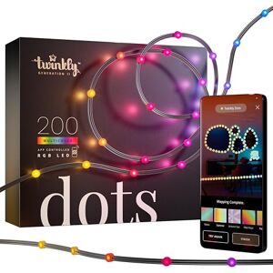 Twinkly Dots 10m, Flexible RGB LED Strip, in- and Outdoor, Compatible with Alexa and Google Home, IP44, 16 M+ Colors, App Control, Black Wire, 200 LED Lights Twinkly Dots 10m, Flexible RGB LED Strip, in- and Outdoor, Compatible with Alexa and Google Home, IP44, 16 M+ Colors, App Control, Black Wire, 200 LED Lights