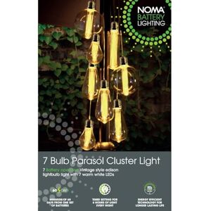 Noma 7 Parasol Cluster Lights with Warm White LED's, Battery Operated Noma 7 Parasol Cluster Lights with Warm White LED's, Battery Operated